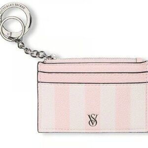 VICTORIA'S SECRET Card Holder Keychain Pink Heritage Stripe ICONIC NEW